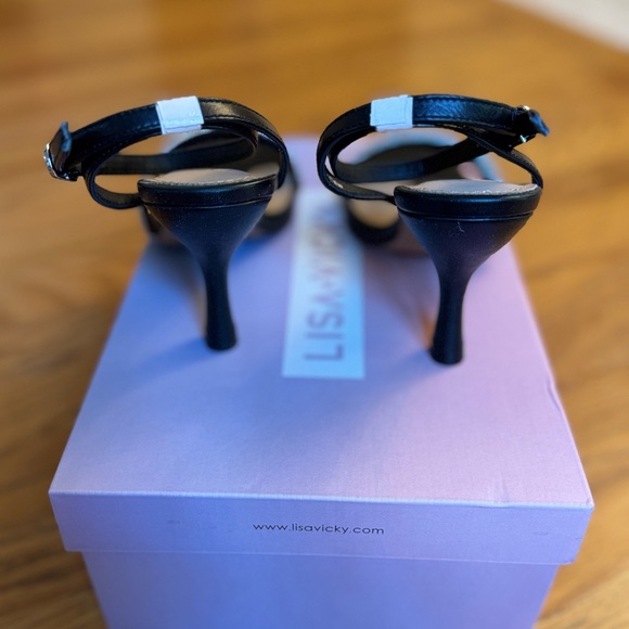 Lisa Vicky Elegant Black and Silver Stiletto Heels with Strappy Design - Picture 3 of 5